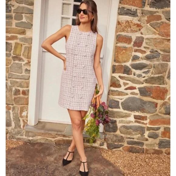 NWT Tuckernuck Pomander Place Pink Tweed Mini Dress - Small - Picture 2 of 11